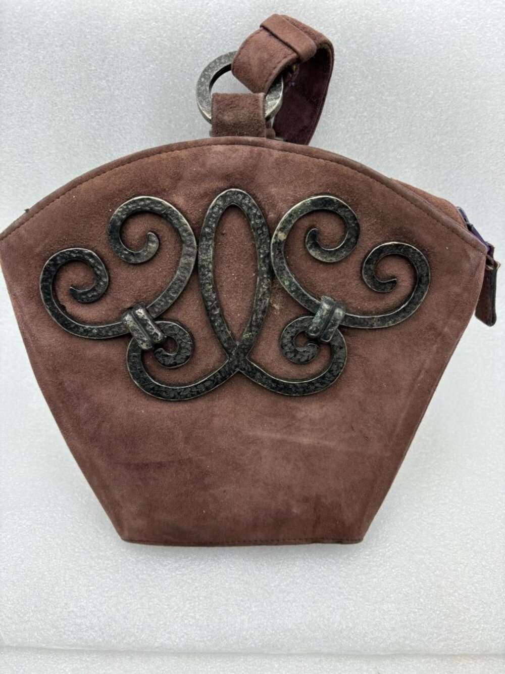 Vintage Paloma Picasso Italy Leather Crossbody Bag Purse Brown Metal Scrollwork